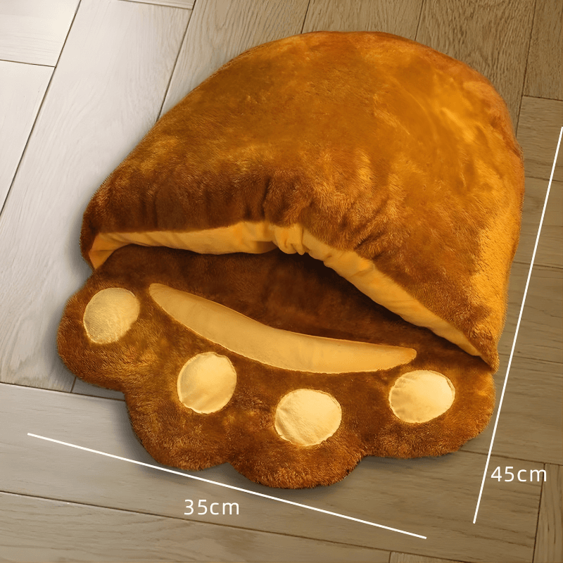 Cozy Bear Paw Pet Bed – Semi-Enclosed Plush Nest for Cats and Small Dogs