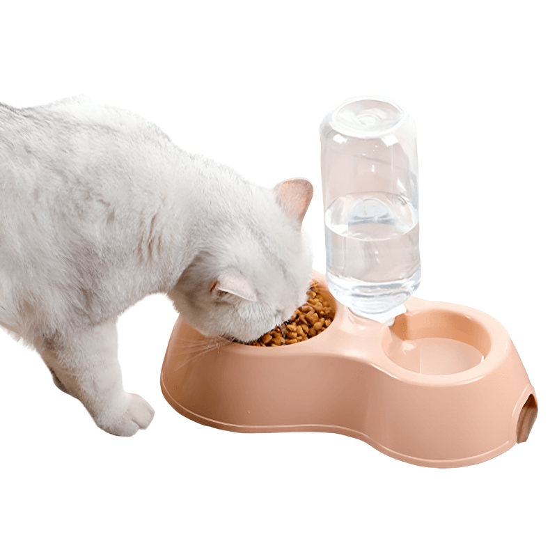 Dual Pet Bowl Set for Cats and Small Dogs with Gravity Water Dispenser