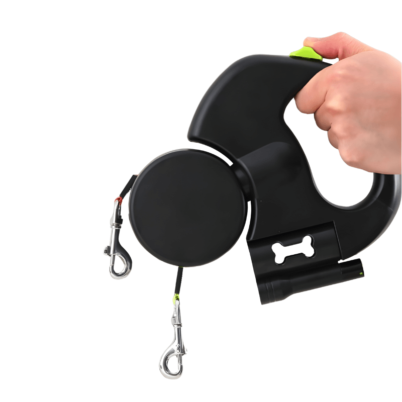 Dual Retractable Leash for Two Small Dogs with LED Flashlight and Poop Bag Dispenser
