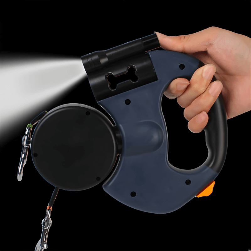 Dual Retractable Leash for Two Small Dogs with LED Flashlight and Poop Bag Dispenser