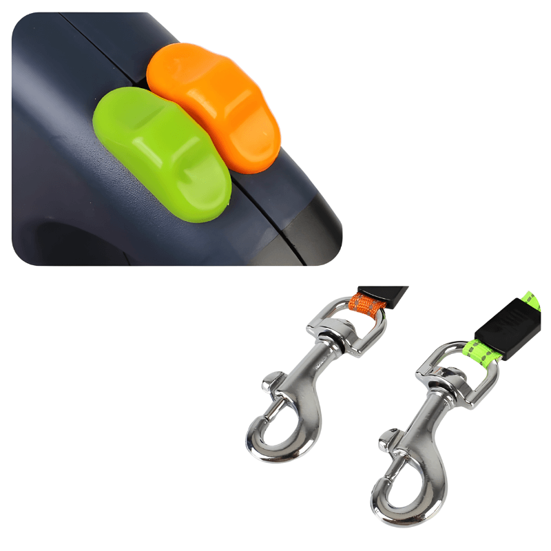 Dual Retractable Leash for Two Small Dogs with LED Flashlight and Poop Bag Dispenser