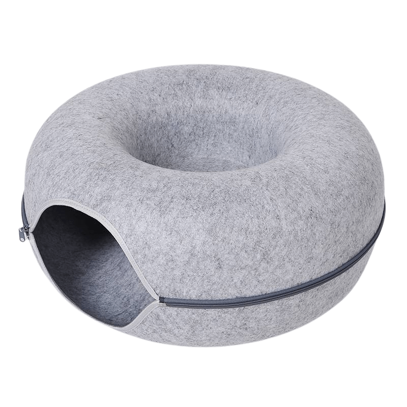 Felt Donut Cat Bed with Zipper Tunnel – Cozy Cave for Play and Rest