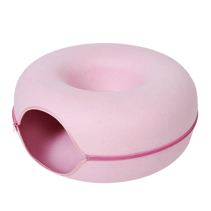 Felt Donut Cat Bed with Zipper Tunnel – Cozy Cave for Play and Rest