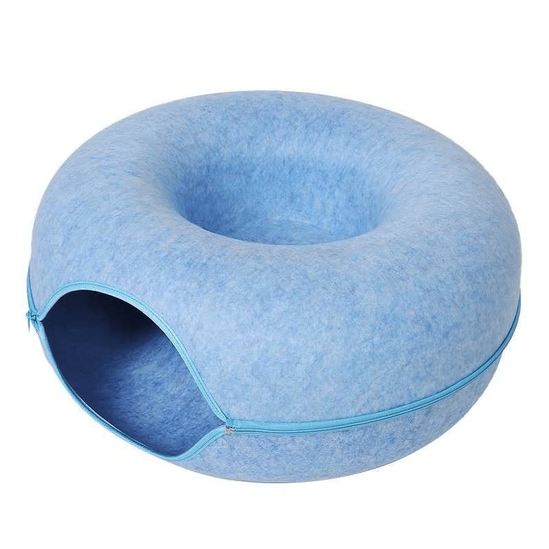 Felt Donut Cat Bed with Zipper Tunnel – Cozy Cave for Play and Rest