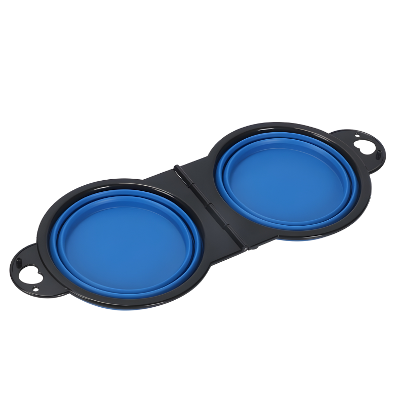 Folding Silicone Dual Pet Bowl with Carabiner Clip for Travel Use