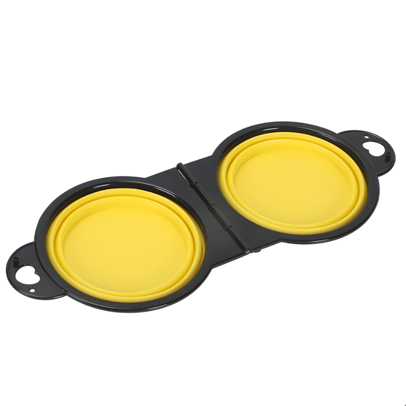 Folding Silicone Dual Pet Bowl with Carabiner Clip for Travel Use