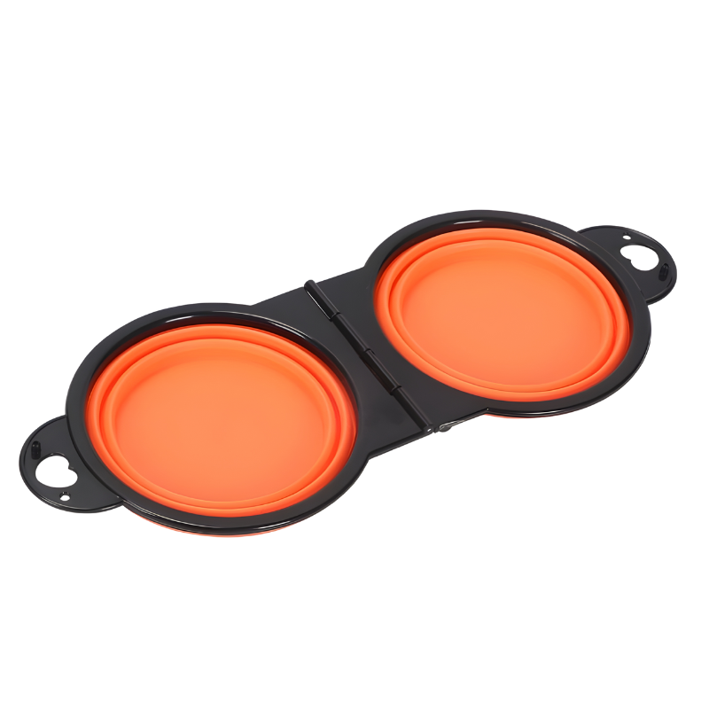 Folding Silicone Dual Pet Bowl with Carabiner Clip for Travel Use