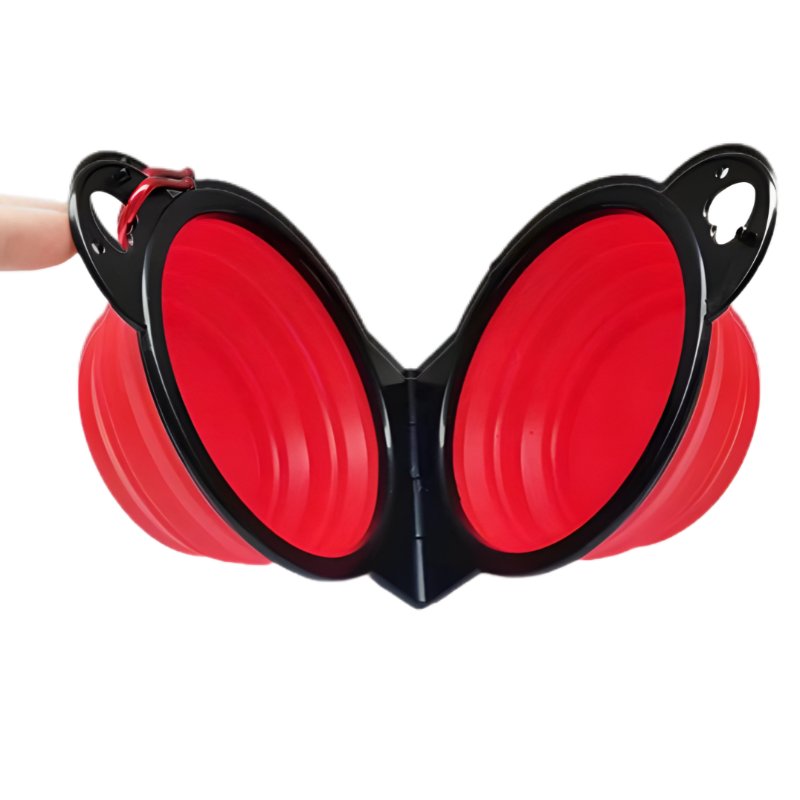Folding Silicone Dual Pet Bowl with Carabiner Clip for Travel Use