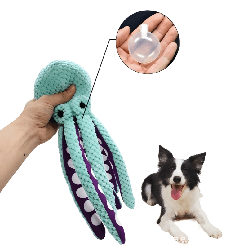 Interactive Octopus Squeak and Crinkle Toy for Dogs, Soft Plush with Dual Sound Features