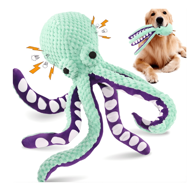 Interactive Octopus Squeak and Crinkle Toy for Dogs, Soft Plush with Dual Sound Features