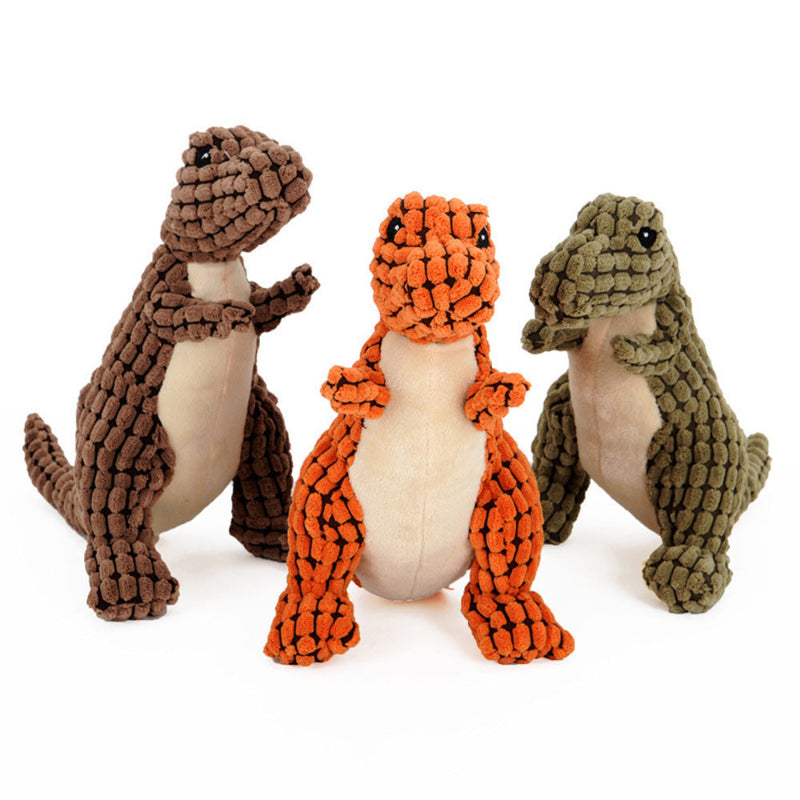 Squeaky Dinosaur Dog Toy with Corduroy Texture - 25cm Plush Toy for Dogs